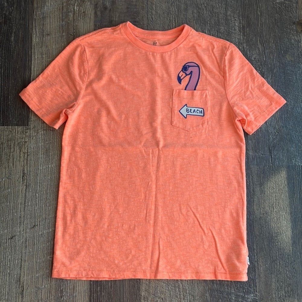 GAP Kids Slub-Knit Patch Pocket Graphic T-shirt Flamingo Beach Sz XL